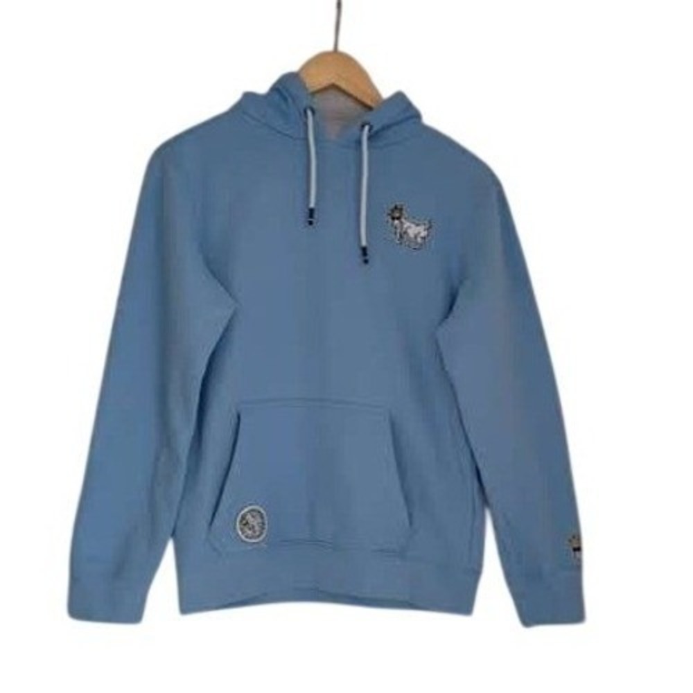 GOAT Light Blue Hoodie Pullover Graphic Print Small Oversized Unisex PTP 20"